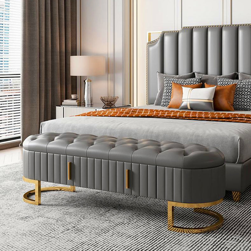 Contemporary Cushioned Seating Bench Oval Entryway and Bedroom Bench with Drawers