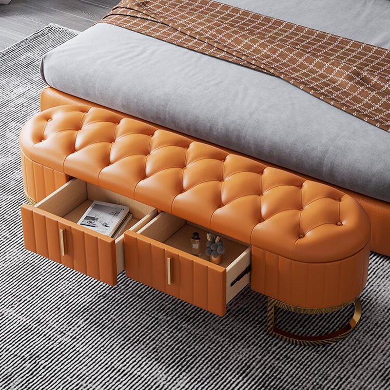 Contemporary Cushioned Seating Bench Oval Entryway and Bedroom Bench with Drawers