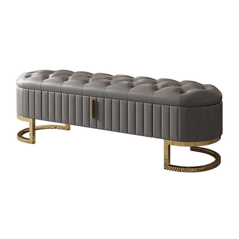 Contemporary Cushioned Seating Bench Oval Entryway and Bedroom Bench with Drawers