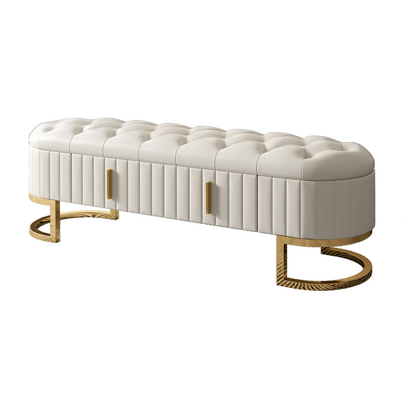 Contemporary Cushioned Seating Bench Oval Entryway and Bedroom Bench with Drawers