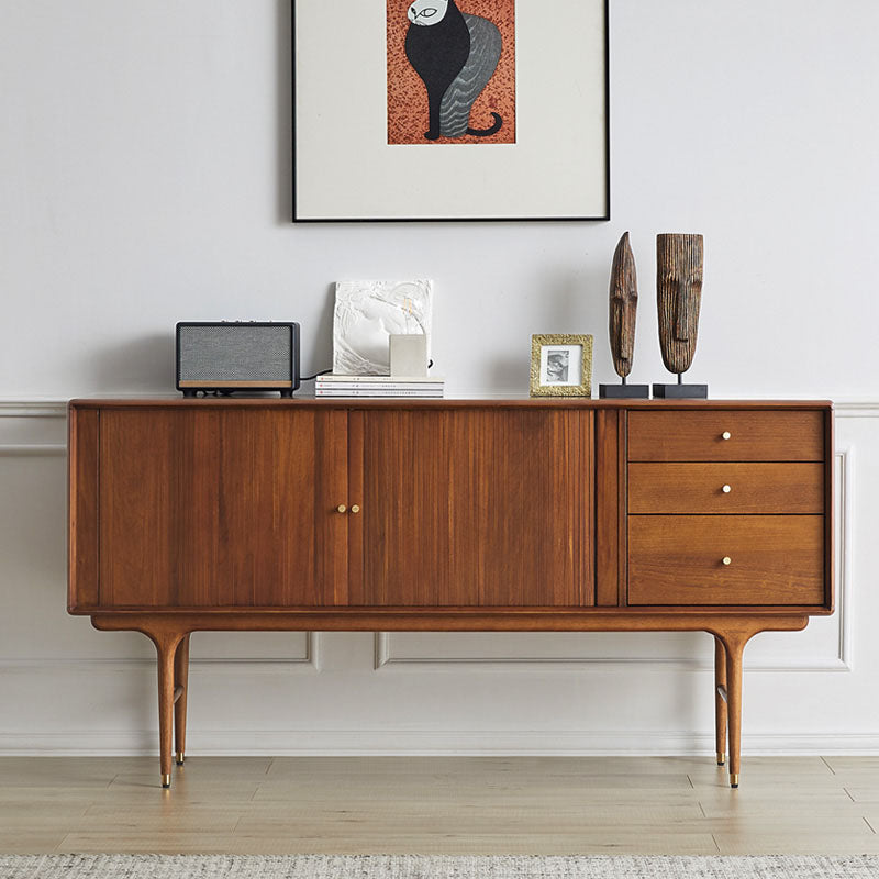 Modern Wood Sideboard Table 3 Drawers Buffet Table Cabinets Included for Living Room