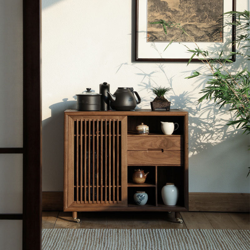 Modernism Wood Sideboard Table 2 Drawers Server Cabinets Included for Living Room