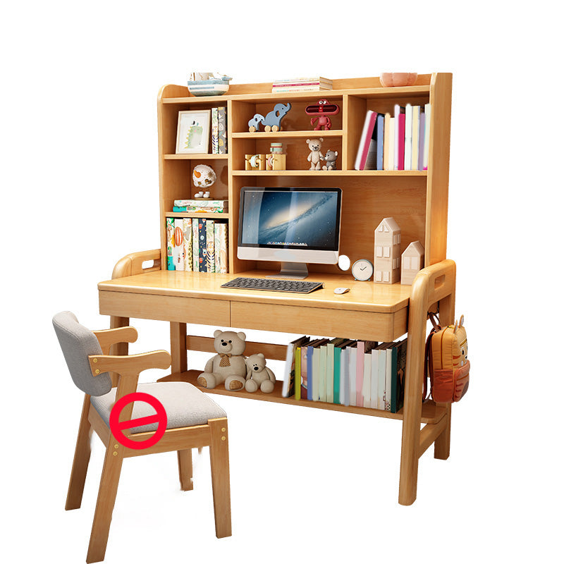 Solid Wood Kids Desk with Shelves 23.6"W Adjustable Child Desk Bedroom