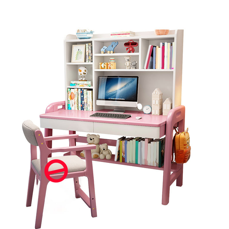 Solid Wood Kids Desk with Shelves 23.6"W Adjustable Child Desk Bedroom