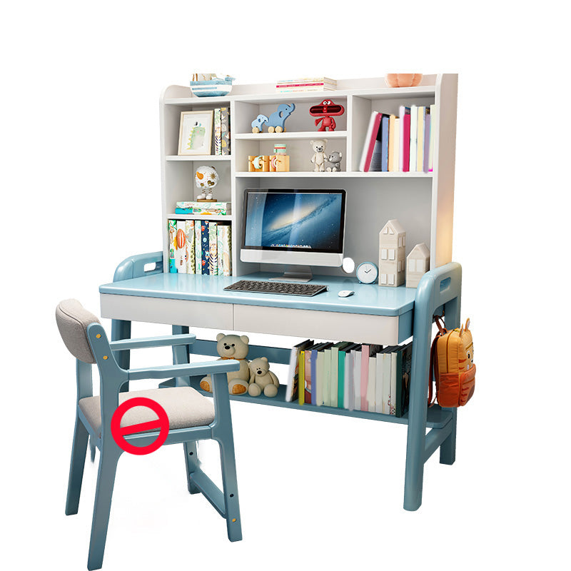 Solid Wood Kids Desk with Shelves 23.6"W Adjustable Child Desk Bedroom