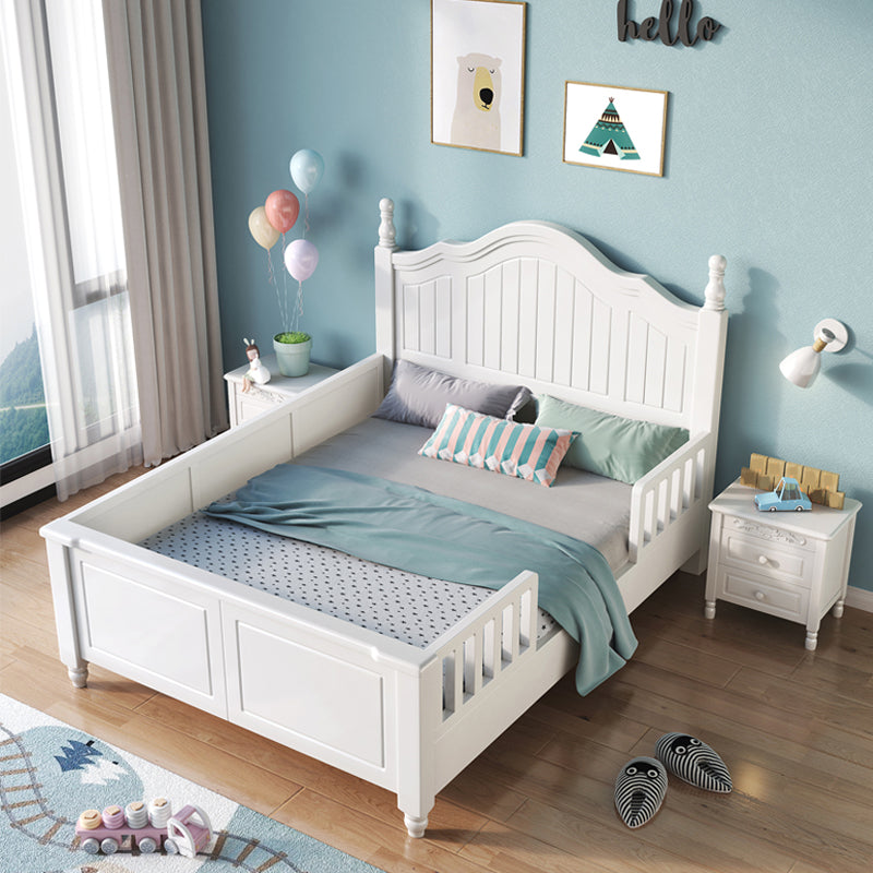 Solid Wood Panel Bed Frame with Headboard, Scandinavian Bed in White