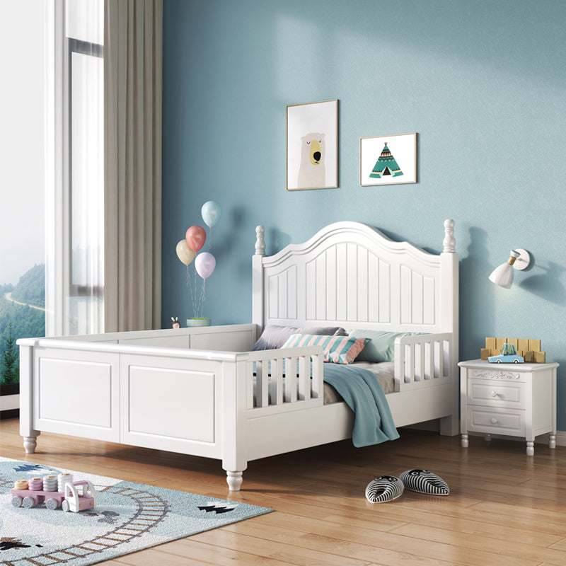 Solid Wood Panel Bed Frame with Headboard, Scandinavian Bed in White