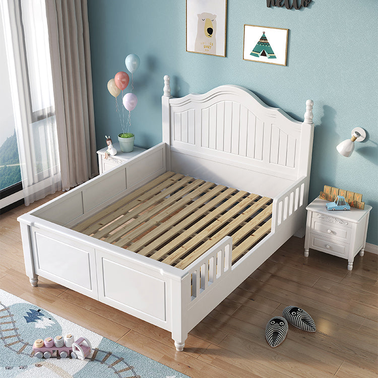 Solid Wood Panel Bed Frame with Headboard, Scandinavian Bed in White