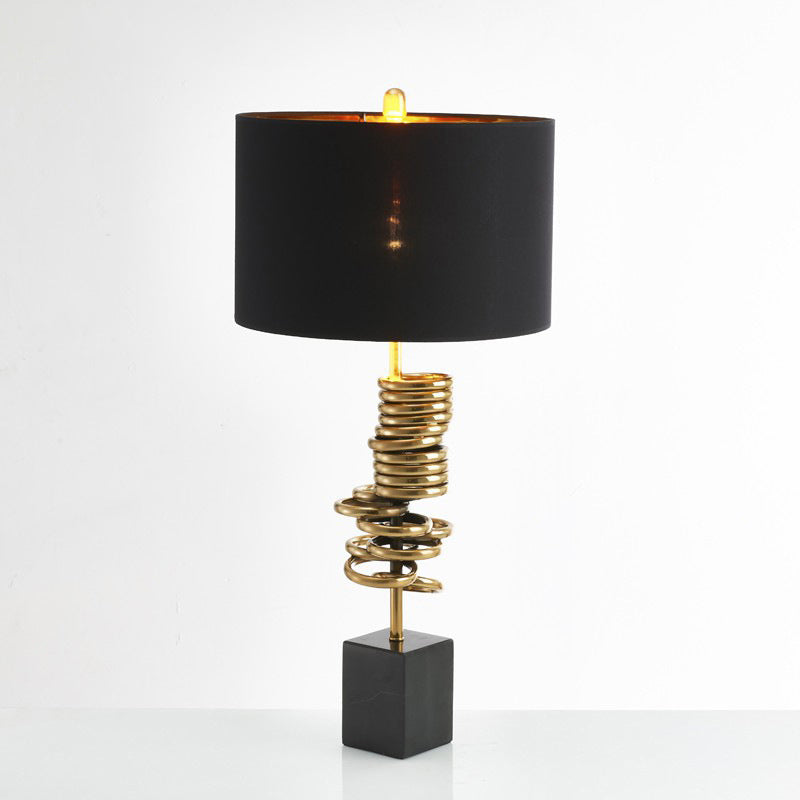 Multi Halo Ring Table Light Modern Metal 1 Bulb Brass Nightstand Lamp with Drum Black Fabric Shade