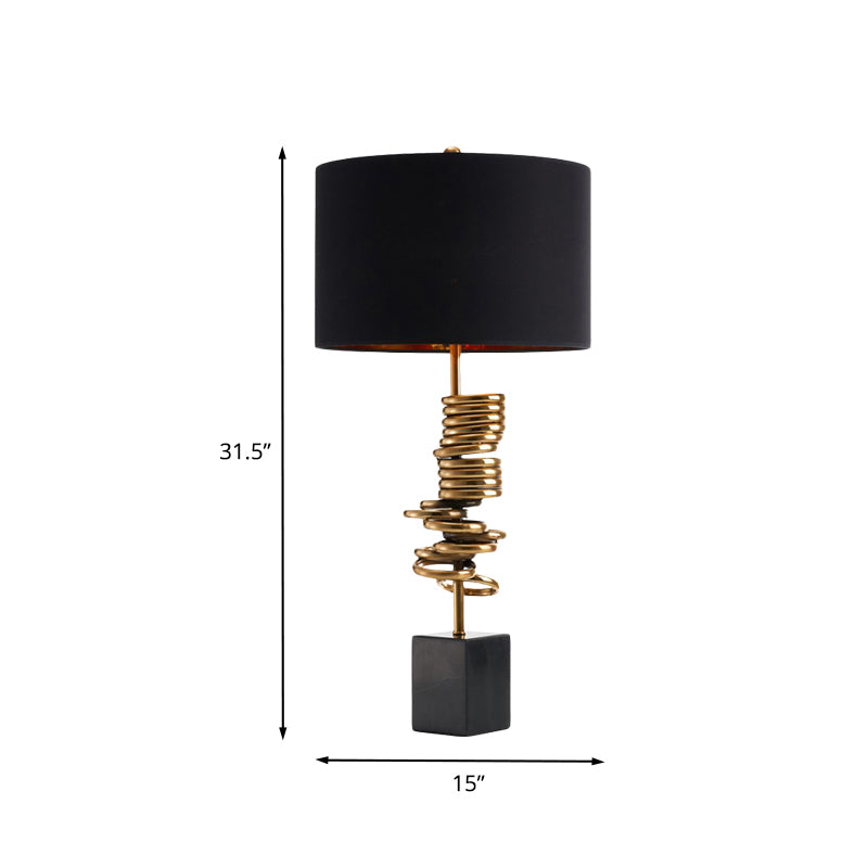 Multi Halo Ring Table Light Modern Metal 1 Bulb Brass Nightstand Lamp with Drum Black Fabric Shade