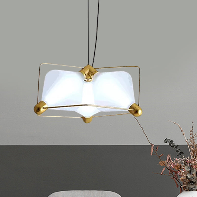 Opal Glass Diamond Ceiling Chandelier Contemporary 3 Bulbs Gold LED Hanging Ceiling Light with Frame in Warm/White Light