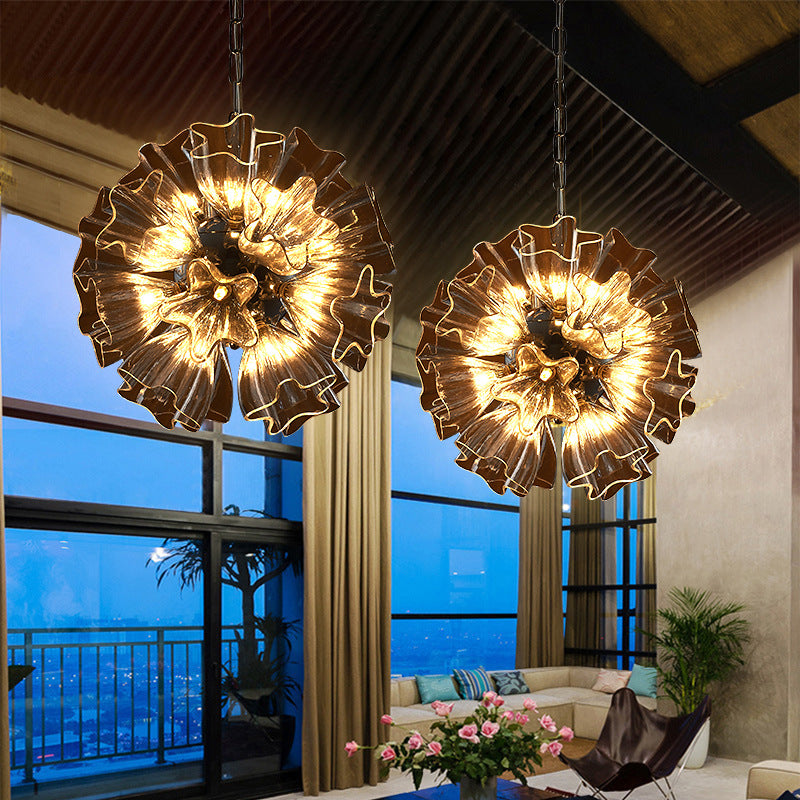 Star Clear Glass Chandelier Lighting Contemporary 19-Bulb Chrome Suspension Lamp with Blossom Design