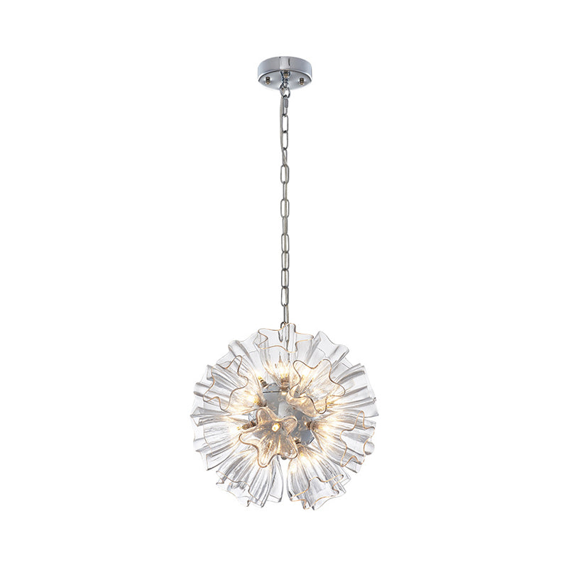 Star Clear Glass Chandelier Lighting Contemporary 19-Bulb Chrome Suspension Lamp with Blossom Design