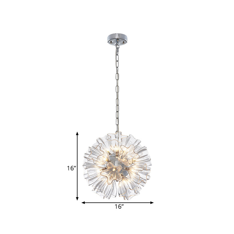 Star Clear Glass Chandelier Lighting Contemporary 19-Bulb Chrome Suspension Lamp with Blossom Design