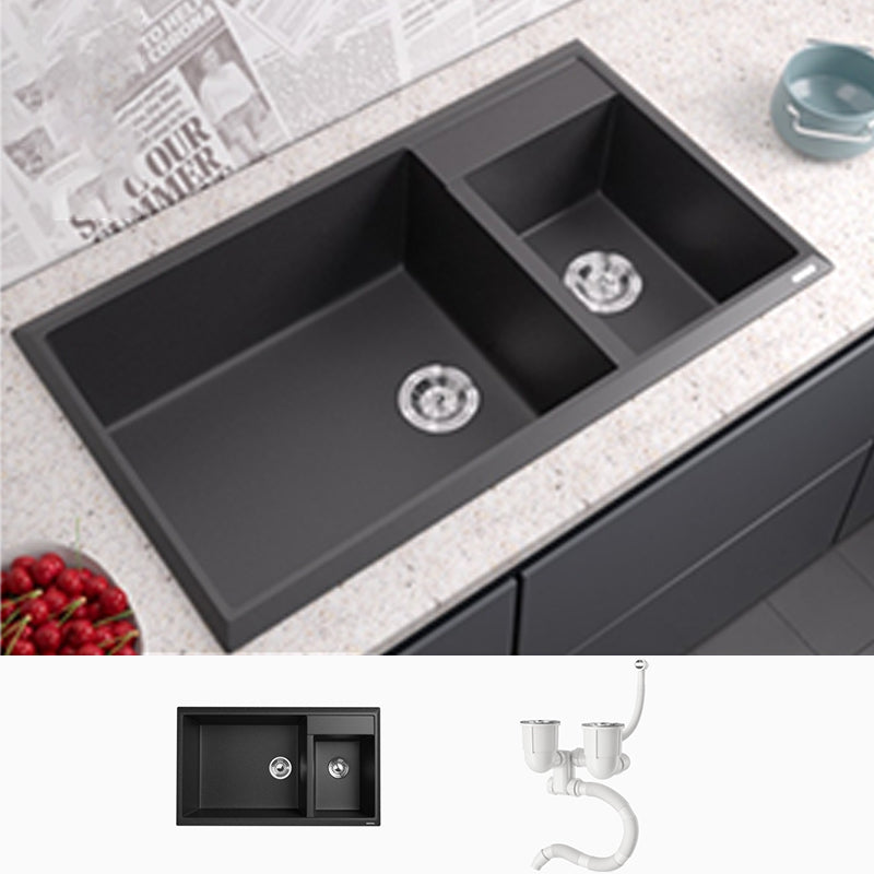 Modern Style Kitchen Sink Drop-In Quartz Kitchen Double Sink with Drain Assembly