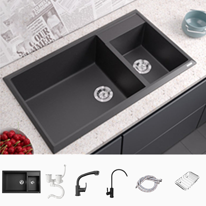 Modern Style Kitchen Sink Drop-In Quartz Kitchen Double Sink with Drain Assembly