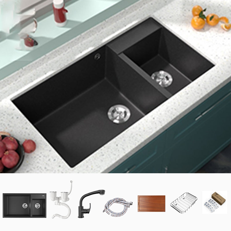 Modern Style Kitchen Sink Drop-In Quartz Kitchen Double Sink with Drain Assembly