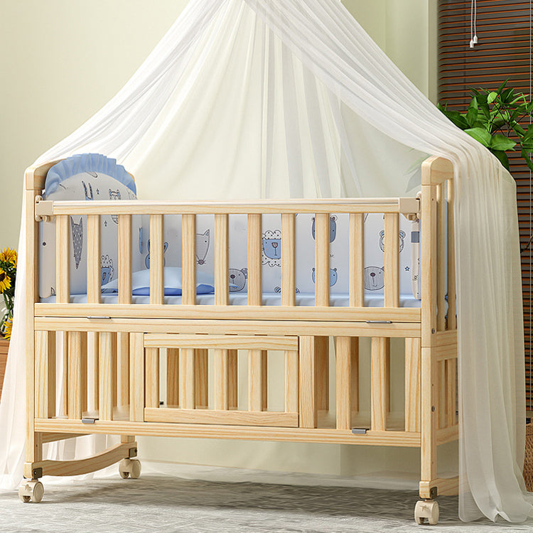 Solid Wood Convertible Crib Modern Nursery Crib with Storage