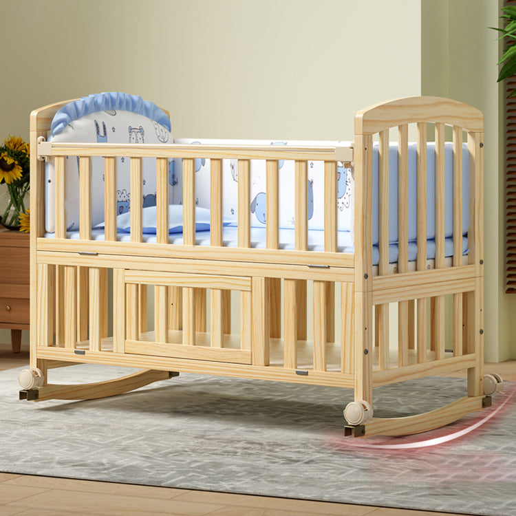 Solid Wood Convertible Crib Modern Nursery Crib with Storage