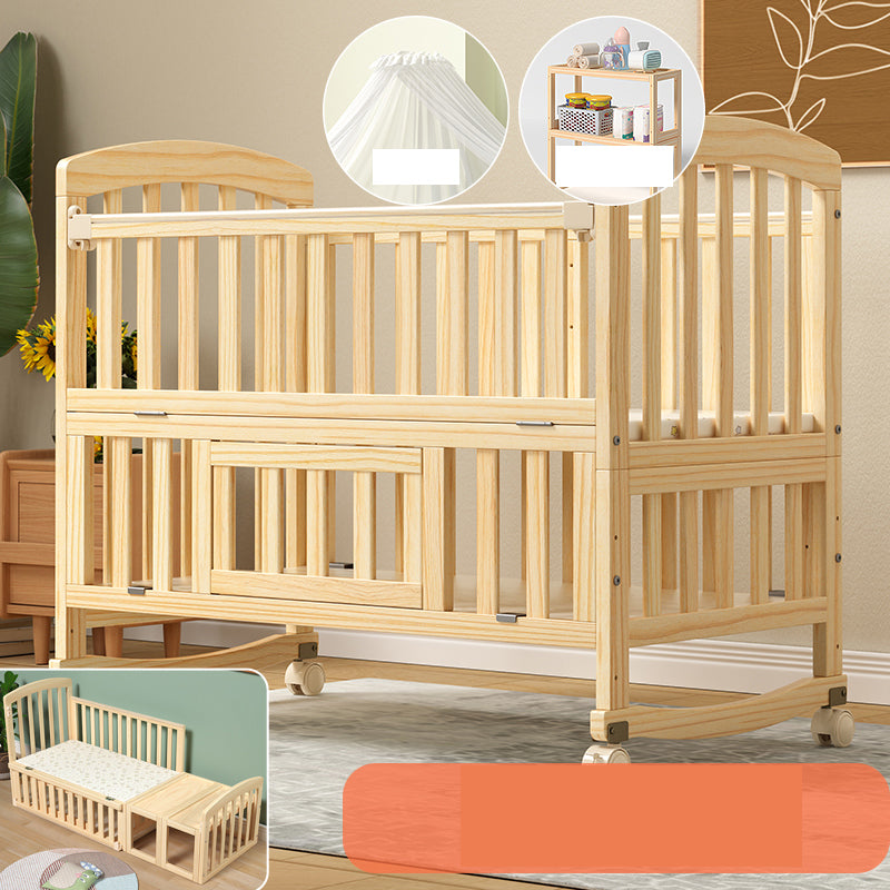 Solid Wood Convertible Crib Modern Nursery Crib with Storage