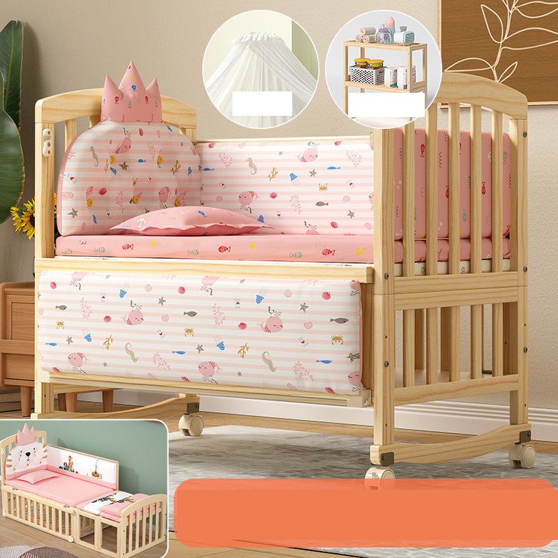 Solid Wood Convertible Crib Modern Nursery Crib with Storage