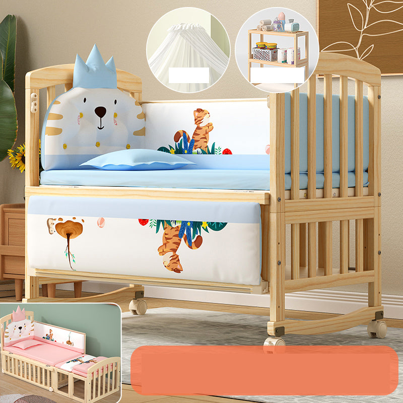 Solid Wood Convertible Crib Modern Nursery Crib with Storage