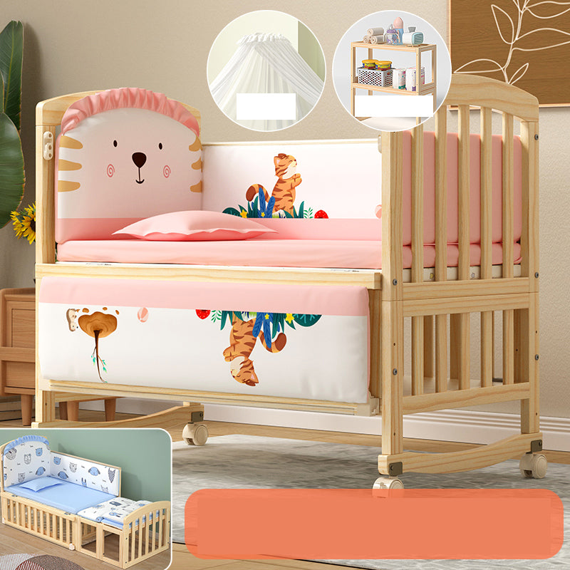 Solid Wood Convertible Crib Modern Nursery Crib with Storage