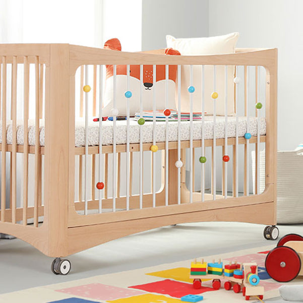 Solid Wood Convertible Crib With Casters Height Adjustable Crib