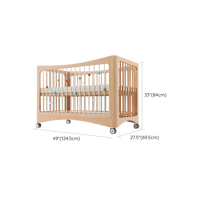 Solid Wood Convertible Crib With Casters Height Adjustable Crib