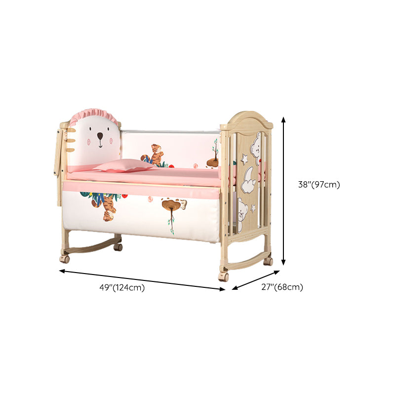 Modern Pine Wood Nursery Bed with Storage and Casters, 2-in-1 Convertible Crib