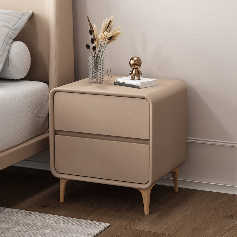 Modern Wooden Leather Nightstand Solid Color Kids Bedside Table