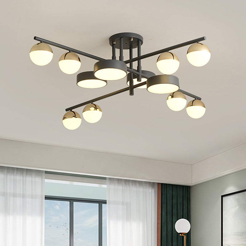 Drum and Ball Semi Flush Mount Light Modernist Metal 12-Head Living Room LED Flush Lamp in Grey