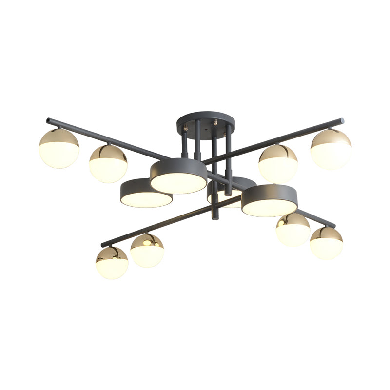 Drum and Ball Semi Flush Mount Light Modernist Metal 12-Head Living Room LED Flush Lamp in Grey