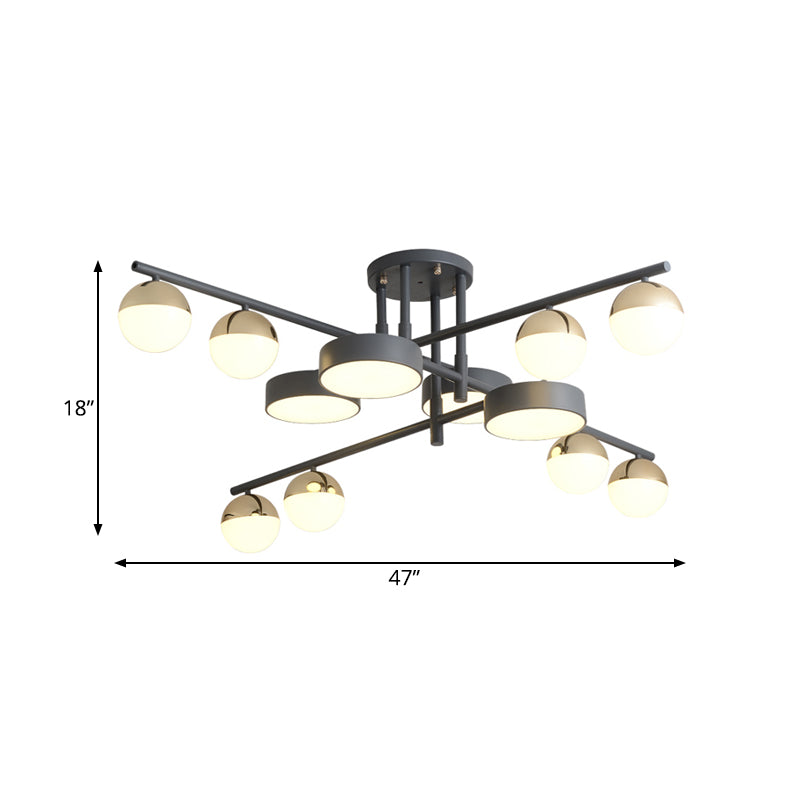 Tamburo e sfera semifulto leggero modernista modernista in metallo a 12 teste LED lampada a filo in grigio