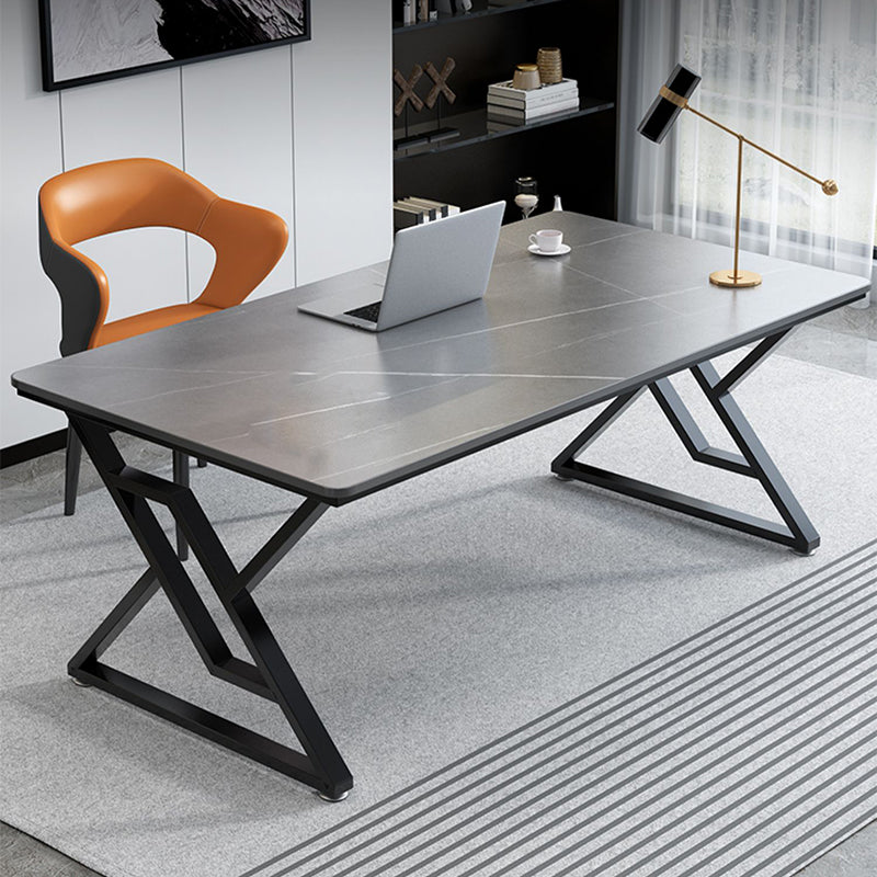 Modern Stone Top Office Desk Rectangle Writing Desk with Sled Base for Home