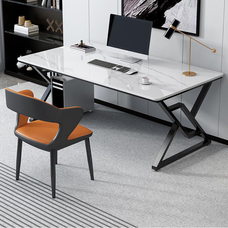 Modern Stone Top Office Desk Rectangle Writing Desk with Sled Base for Home