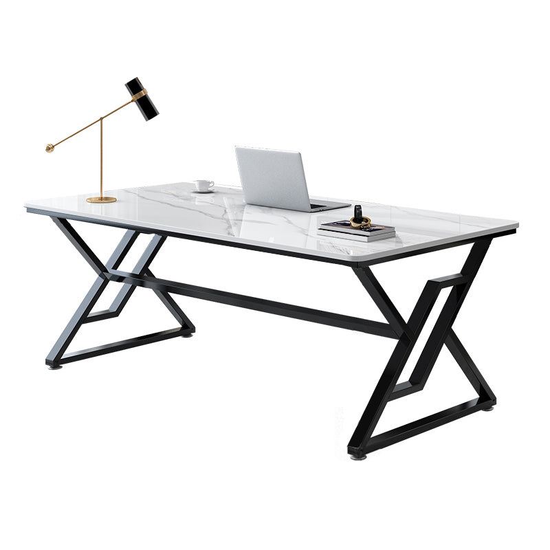 Modern Stone Top Office Desk Rectangle Writing Desk with Sled Base for Home