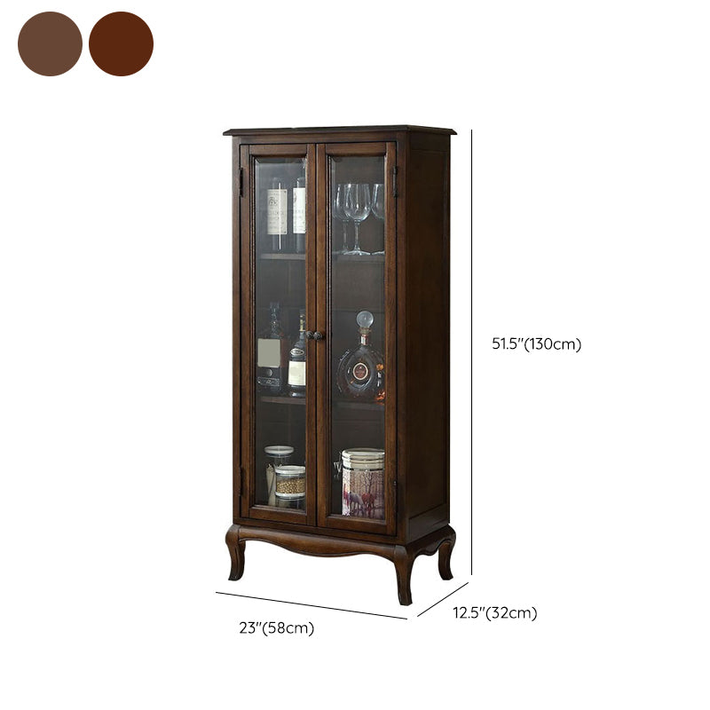 Traditional Rubber Wood Display Stand Glass Doors Hutch Buffet with Doors