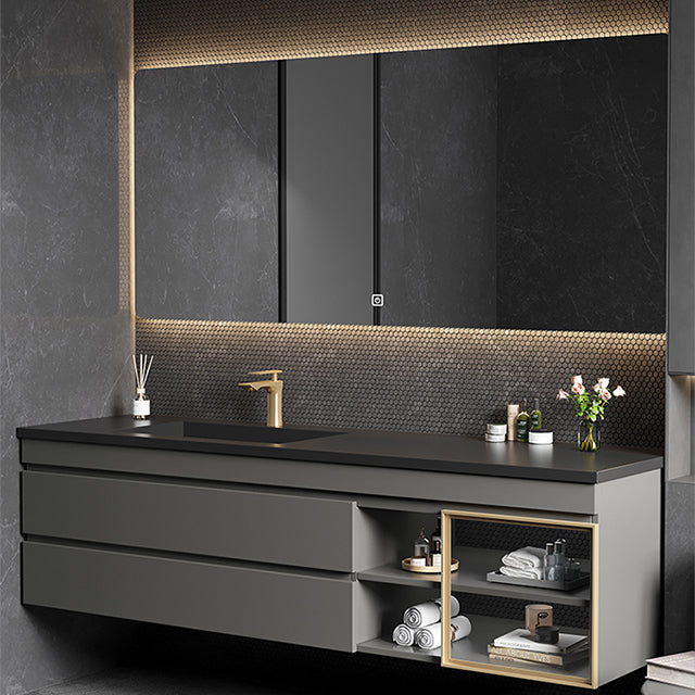 Vanity Set Bathroom Wall Mounted Mirror Storage Shelf Vanity Sink with Faucet