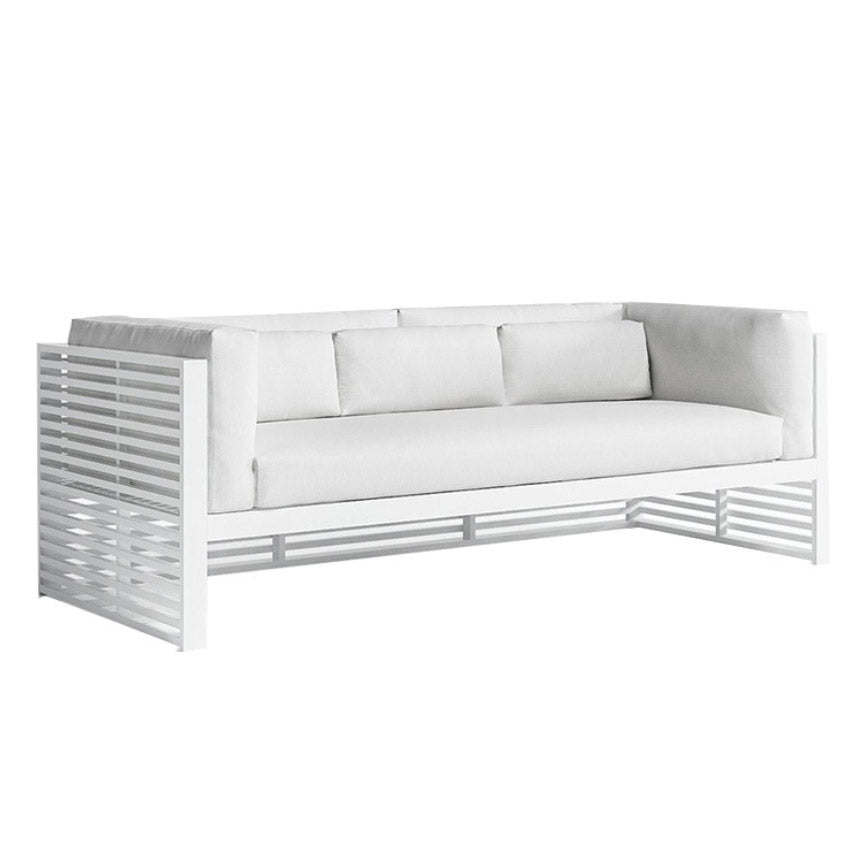 Farmhouse / Country Outdoor Patio Sofa With Cushions White Fabric Patio Sofa