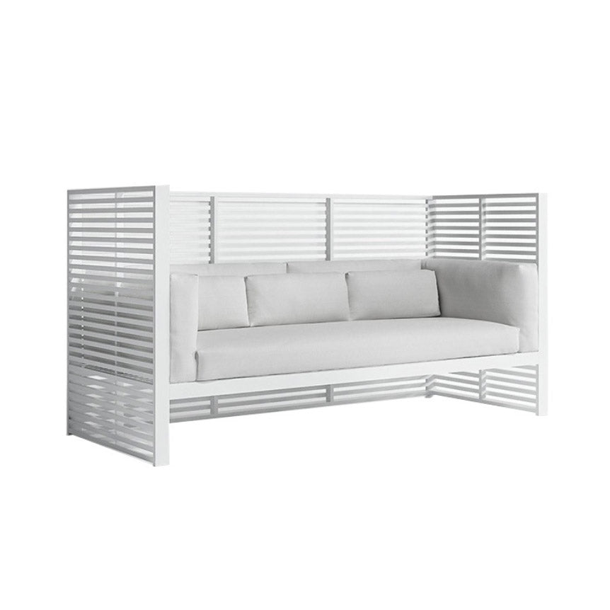 Farmhouse / Country Outdoor Patio Sofa With Cushions White Fabric Patio Sofa