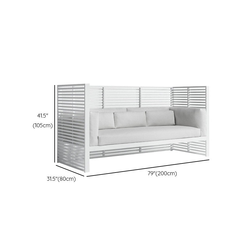 Farmhouse / Country Outdoor Patio Sofa With Cushions White Fabric Patio Sofa