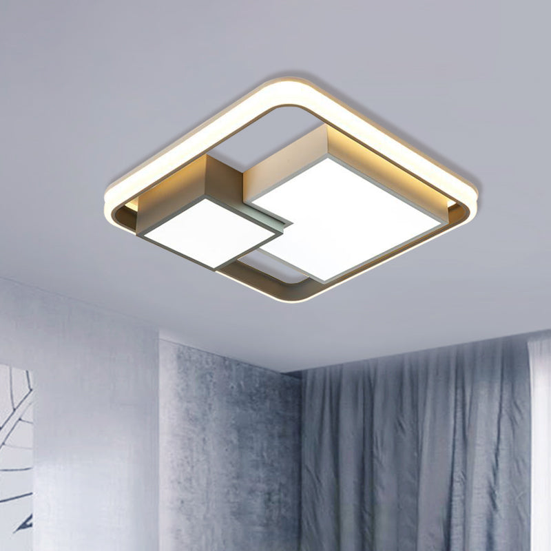 Square Flush Ceiling Light Minimalism Metal LED White Flush Mount Lighting Fixture in Warm/White Light for Bedroom