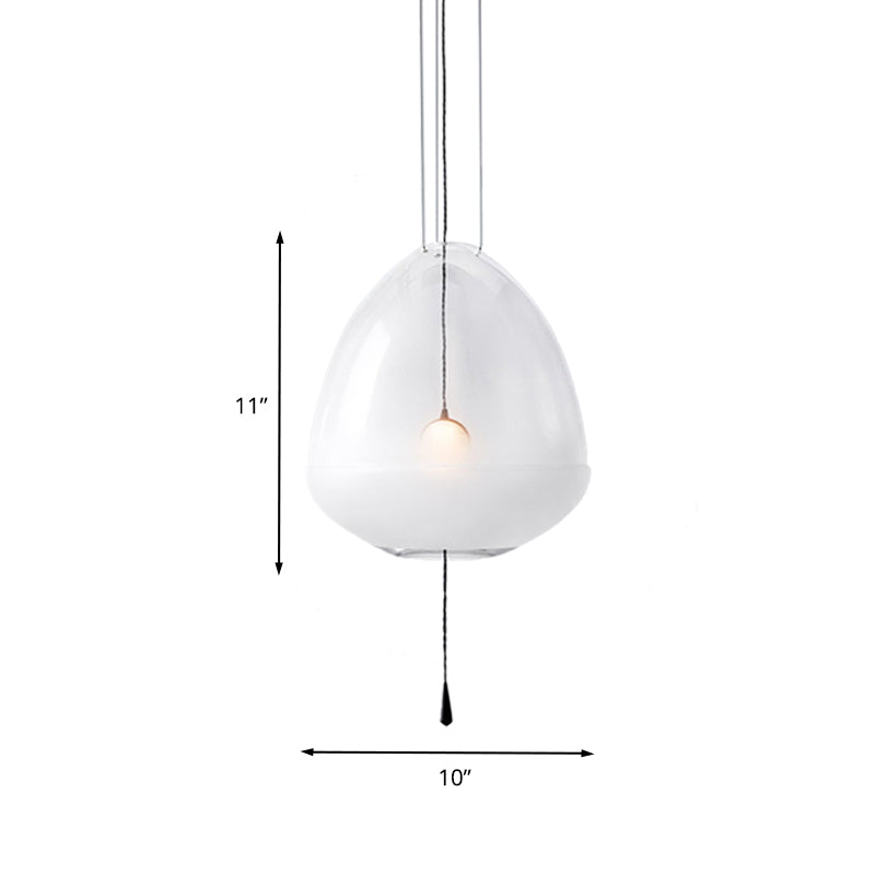 Elliptical Bedside Pendant Lighting Clear Frosted Glass 1-Head Simple Ceiling Suspension Lamp