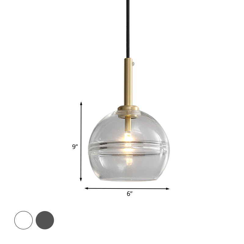 1 Kit de lampe suspendue moderniste en laiton moderniste avec sphère claire / fumée Grey à volants à volants