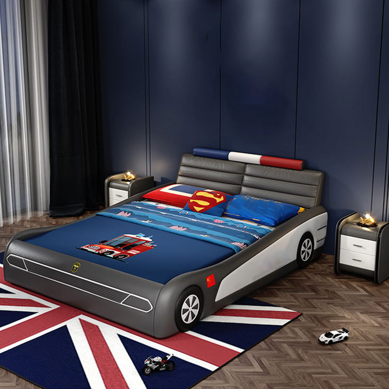 Contemporary Black Car Theme Standard Bed with Headboard Kids Bed