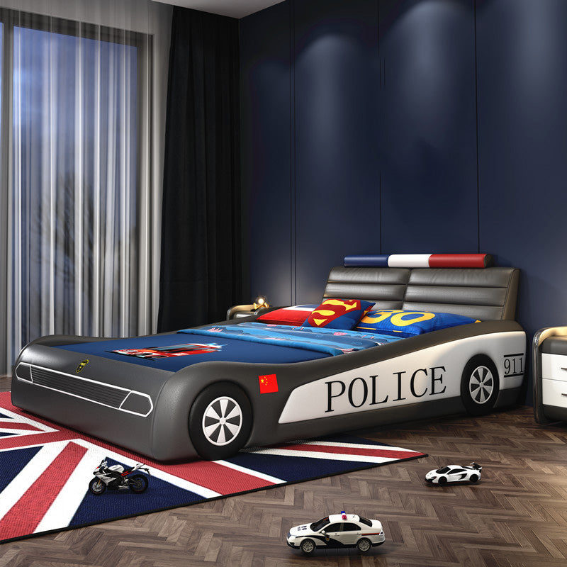 Contemporary Black Car Theme Standard Bed with Headboard Kids Bed