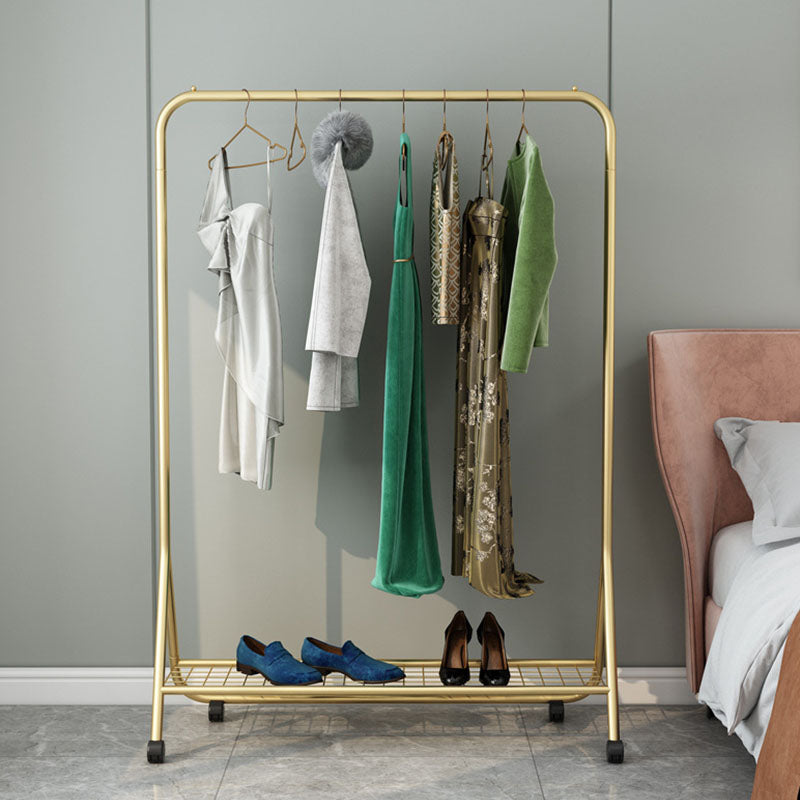 Contemporary Coat Hanger Free Standing Metal Coat Rack with Storage Shelving