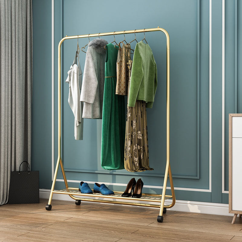 Contemporary Coat Hanger Free Standing Metal Coat Rack with Storage Shelving