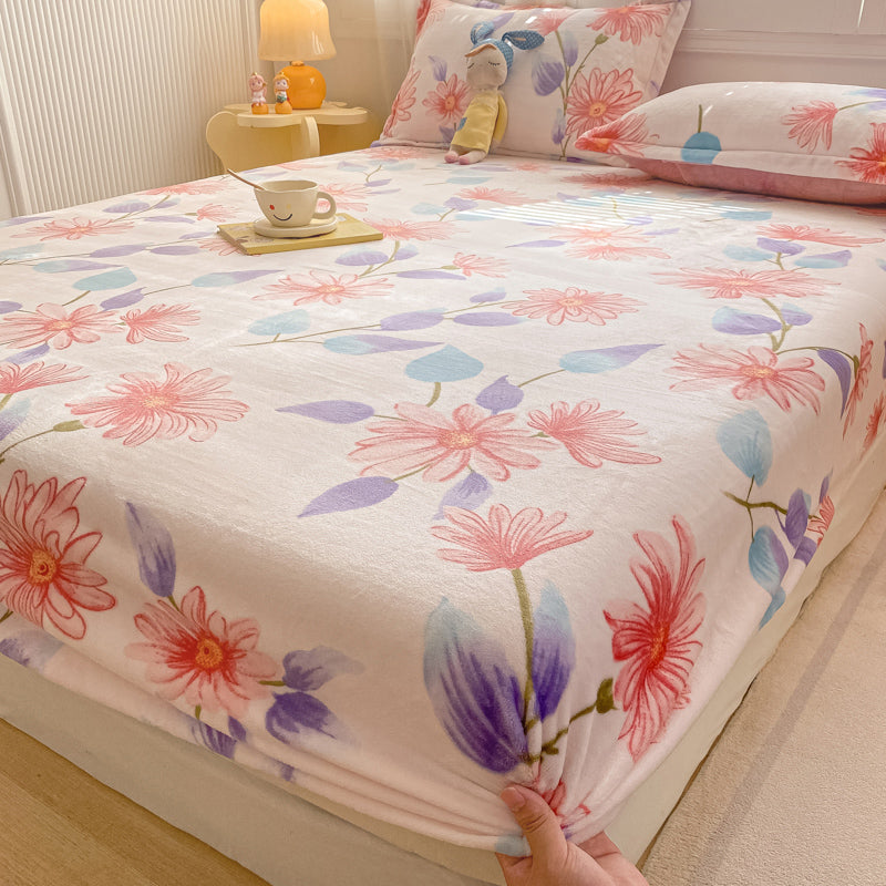 Trendy Bed Sheet Orange Printed Wrinkle-Free Non-Pilling Fade Resistant Flannel Sheet